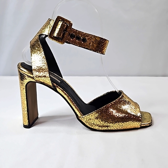 Topshop Gold Strappy Womens Sandals Heels Size 37 - Picture 1 of 7